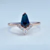 925 Sterling Silver kite shape engagement ring with teal sapphire and diamonds
