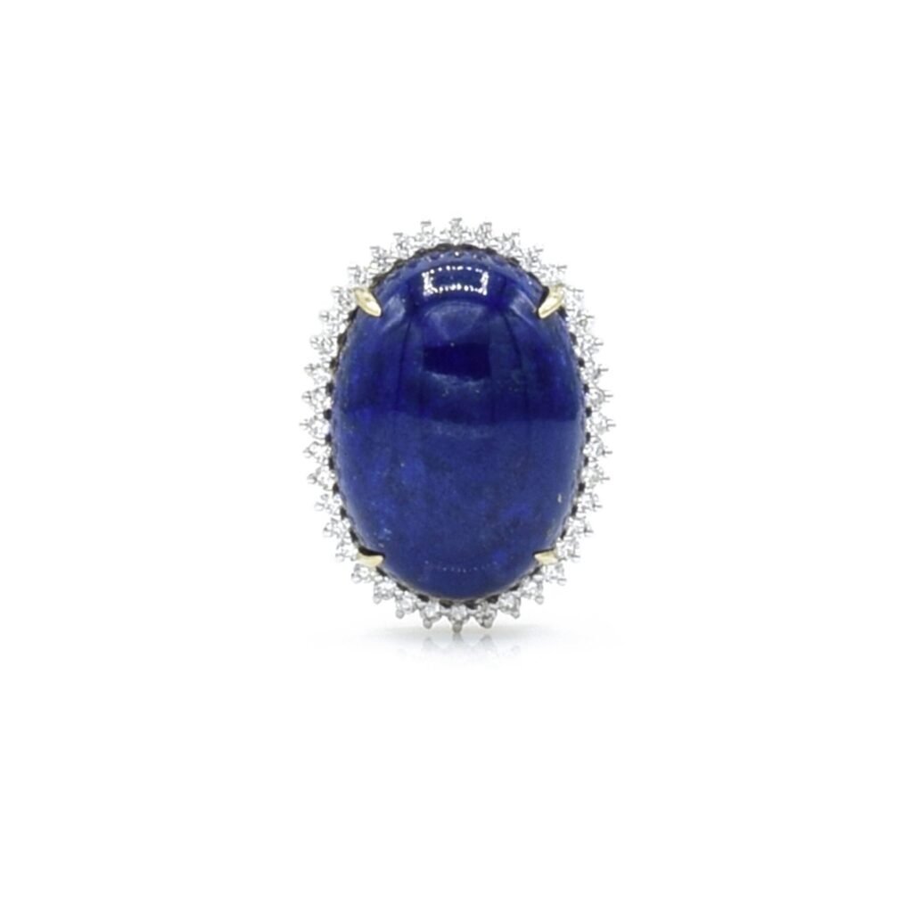 925 Sterling Silver Lapis and Diamond Ring Set