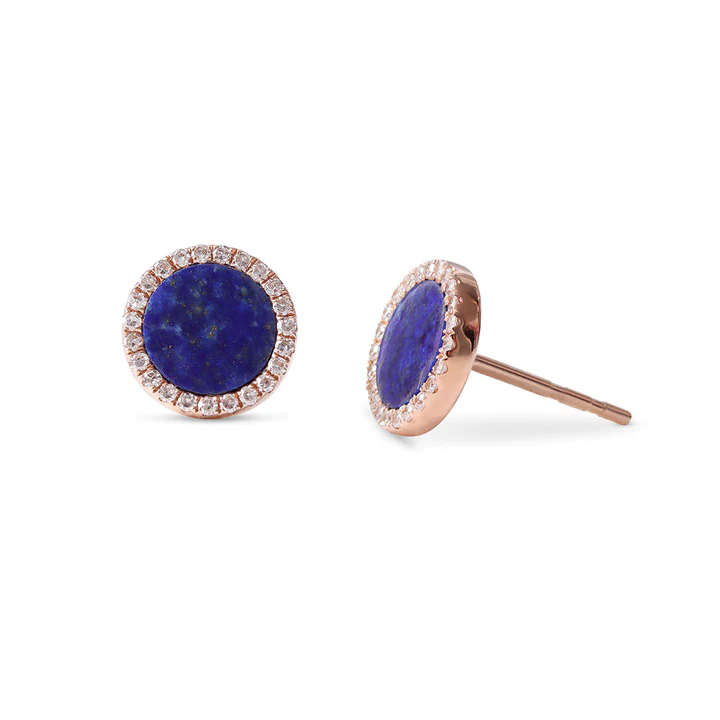 925 Sterling Silver Lapis Lazuli and Diamond Stud Earrings