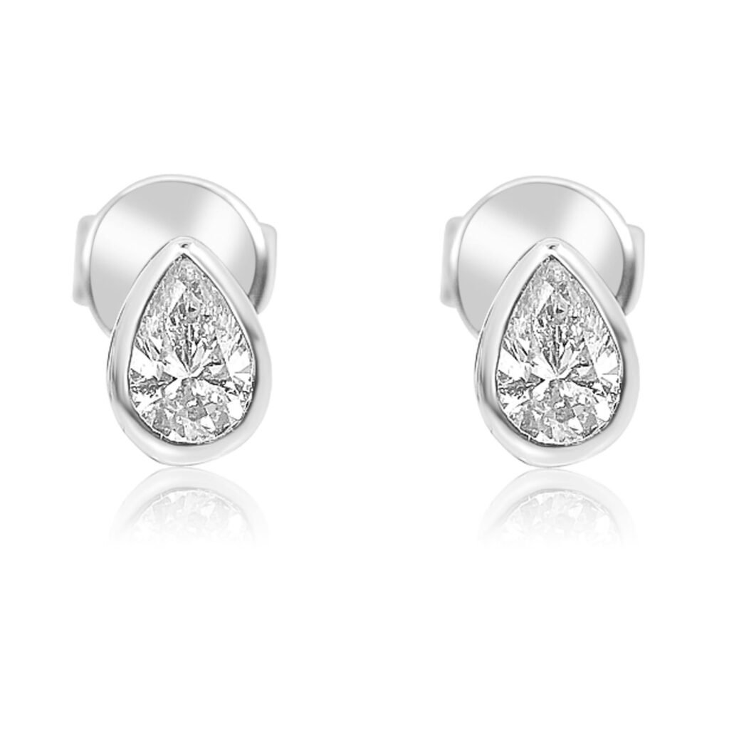 925 Sterling Silver Large Bezel Diamond Pear Stud Earring