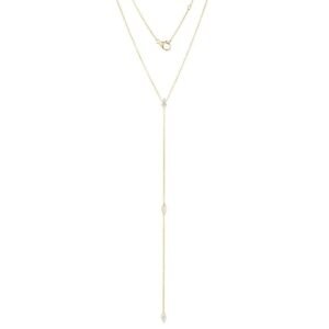 925 Sterling Silver Lariat Double Marquise Diamond Necklace