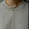 925 Sterling Silver Lariat Double Marquise Diamond Necklace - Image 2