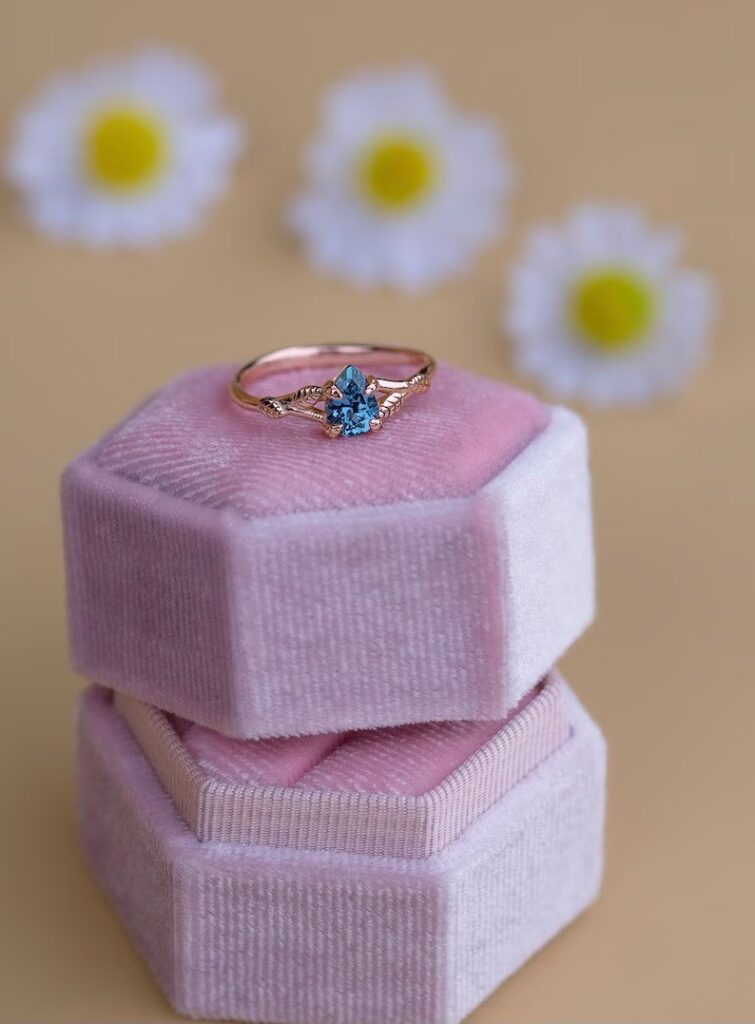 925 Sterling Silver Leaf Engagement Ring With Montana Sapphire