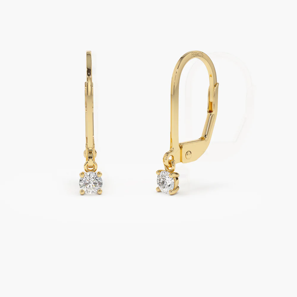 925 Sterling Silver Lever Back Diamond Earrings