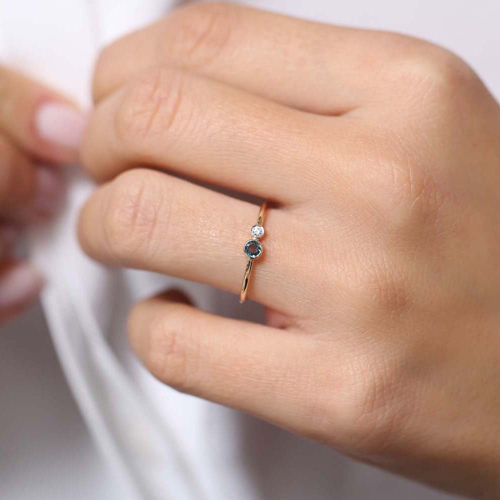 925 Sterling Silver London Blue Topaz And Diamond Ring Bezel Setting Women Ring