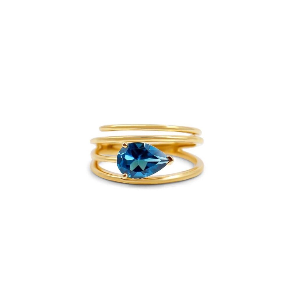 925 Sterling Silver London Blue Topaz Pear Wrap Ring