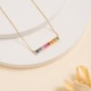 925 Sterling Silver Long Rainbow Sapphire Bar Necklace - Image 5