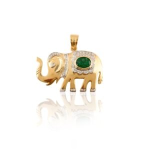 925 Sterling Silver Majestic Elephant Emerald Diamond Pendant
