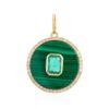 Round sterling silver pendant with green malachite and emerald accents