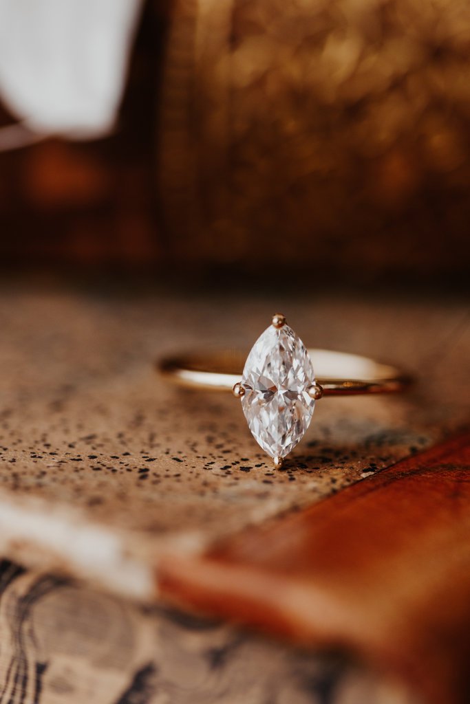 925 Sterling Silver Marquise 4-Prong Solitaire Diamond Ring