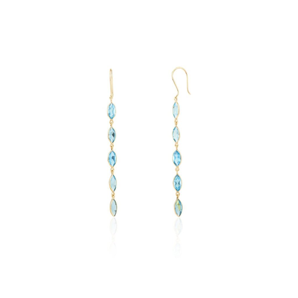 925 Sterling Silver Marquise Blue Topaz Gemstone Drop Earrings