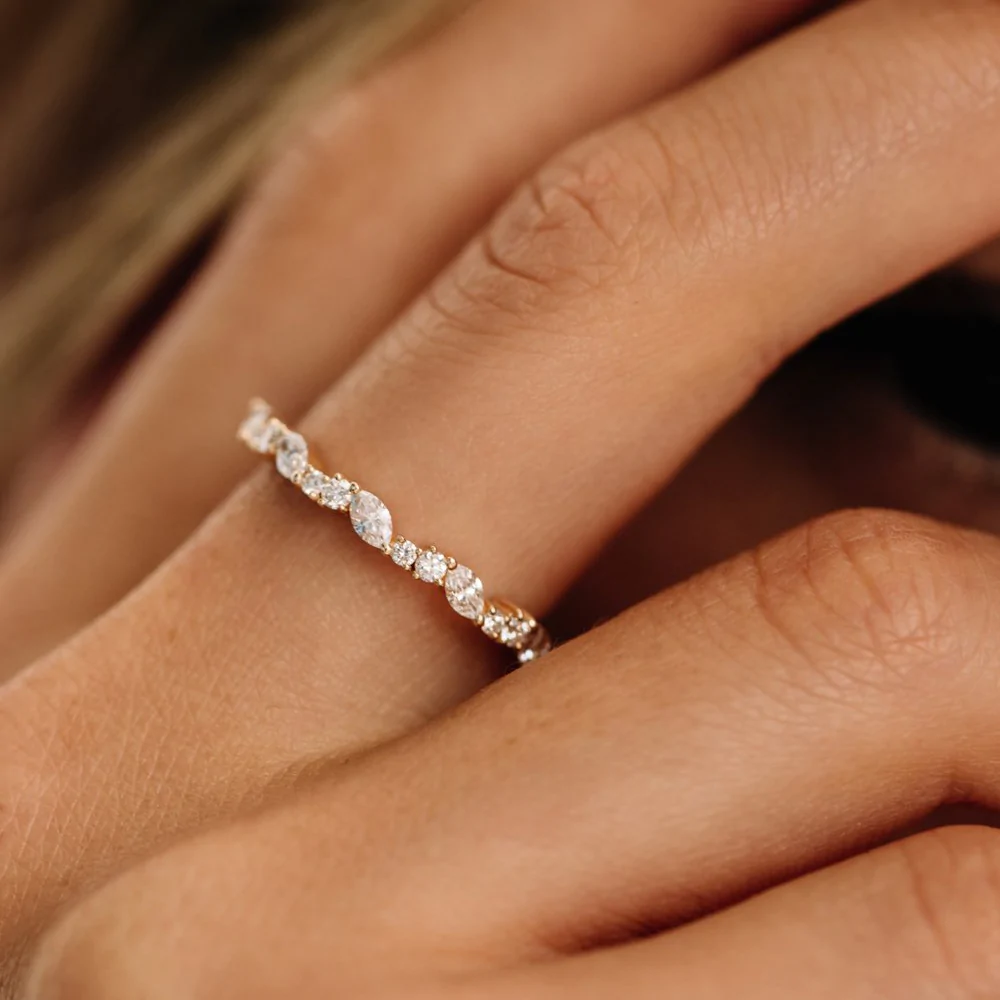 925 Sterling Silver Marquise Cluster Stackable Wedding Ring