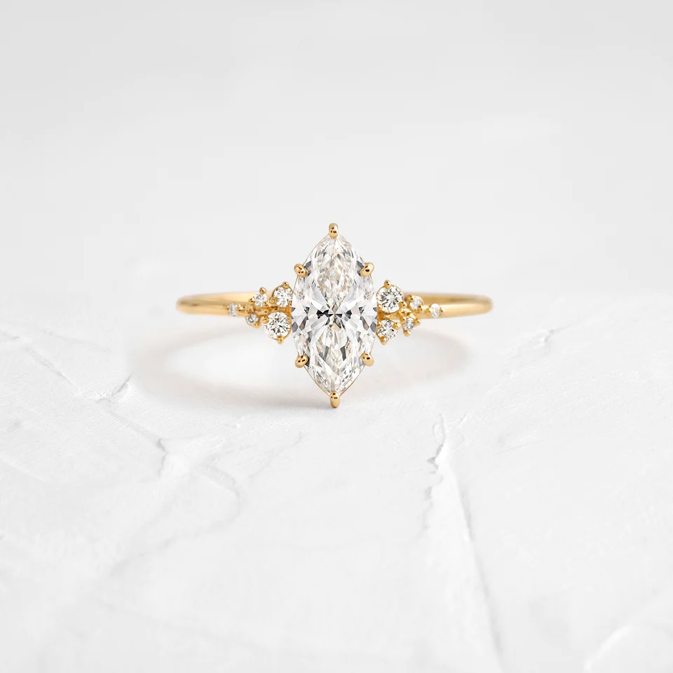 925 Sterling Silver Marquise Cut Diamond Engagement Ring