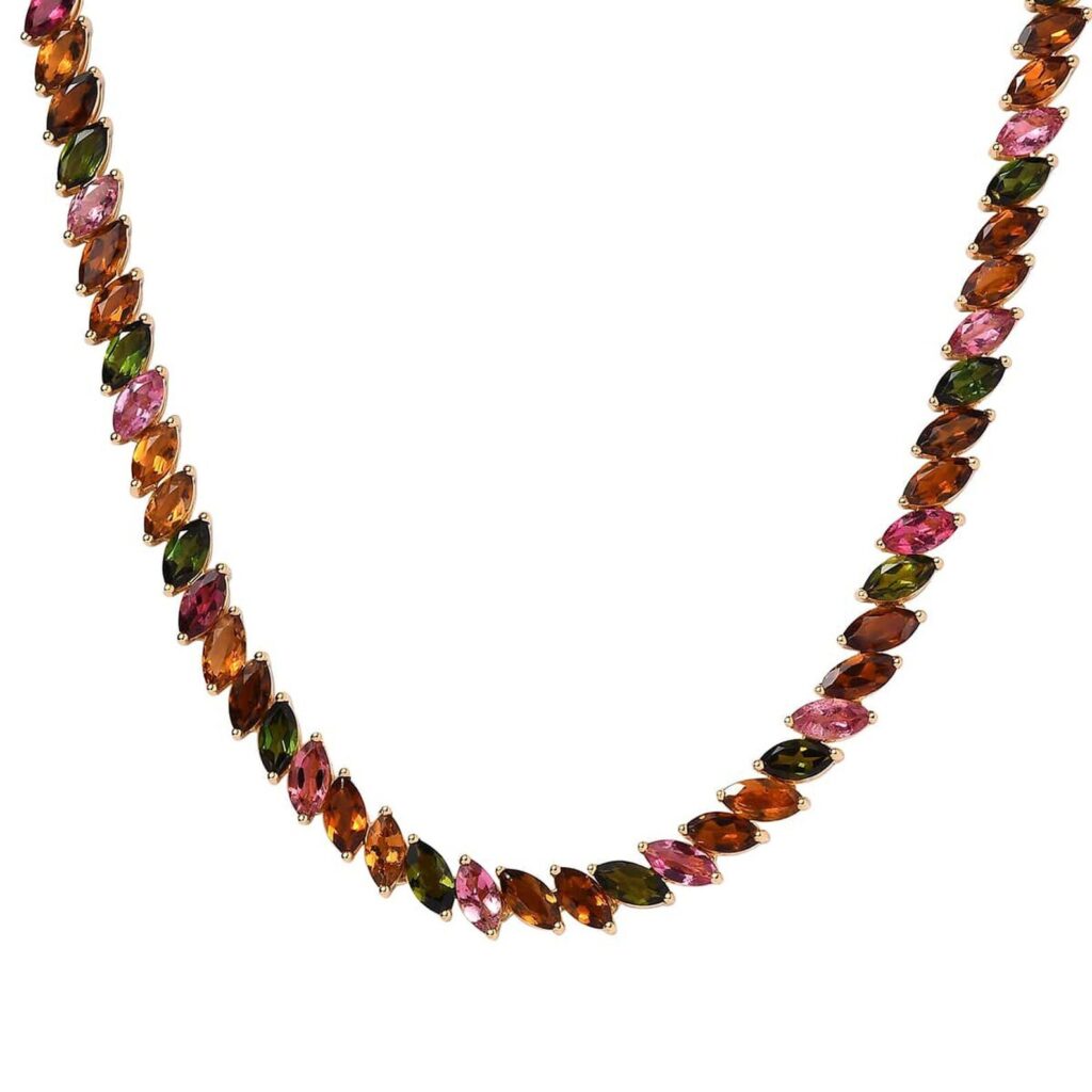 925 Sterling Silver Marquise cut Tourmaline Tennis Necklace