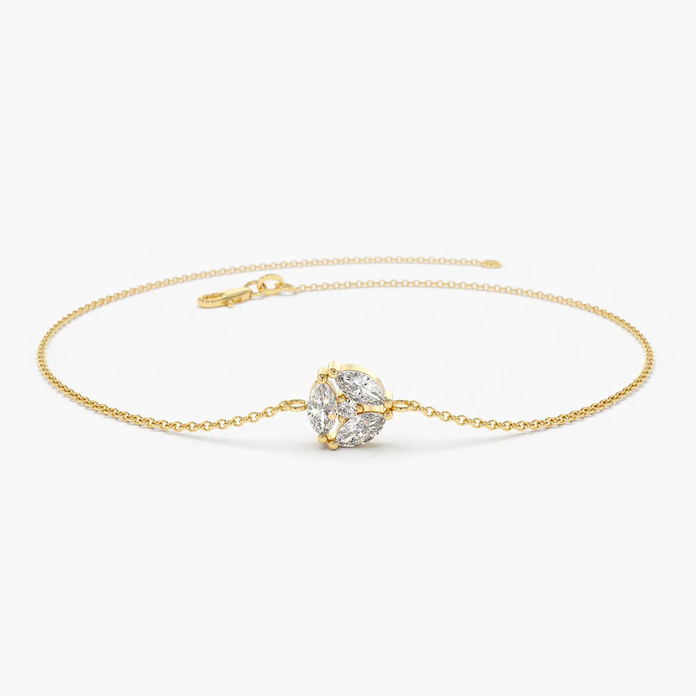 925 Sterling Silver Marquise Diamond Cluster Bracelet