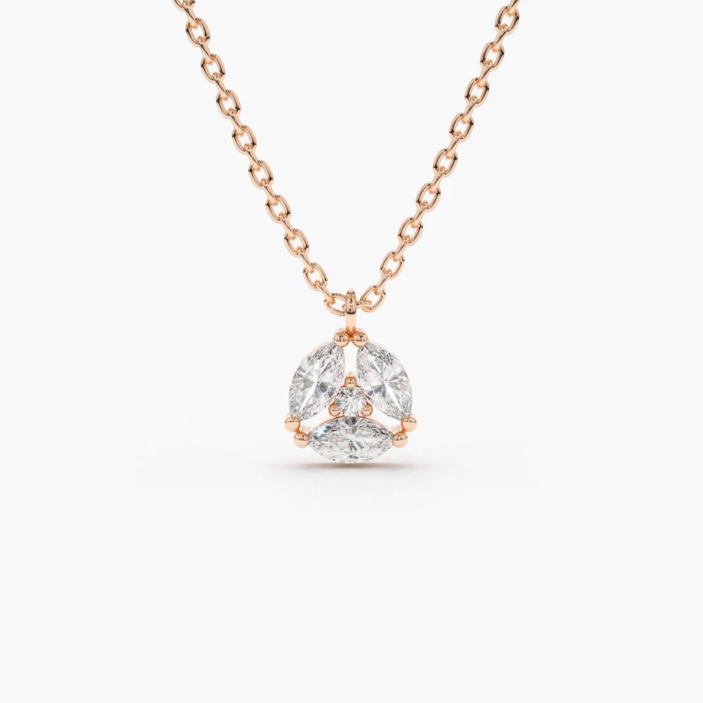 925 Sterling Silver Marquise Diamond Cluster Necklace