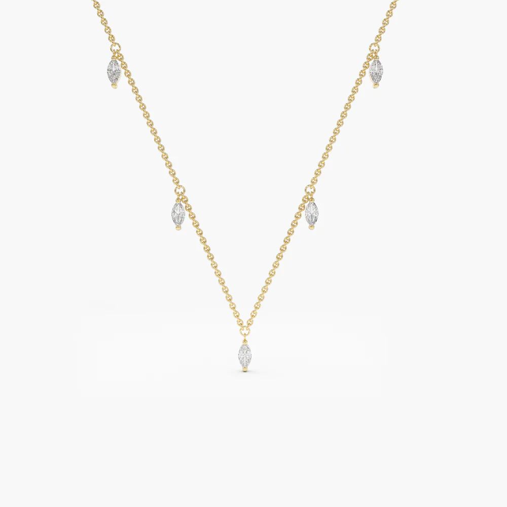 925 Sterling Silver Marquise Diamond Dangling Necklace