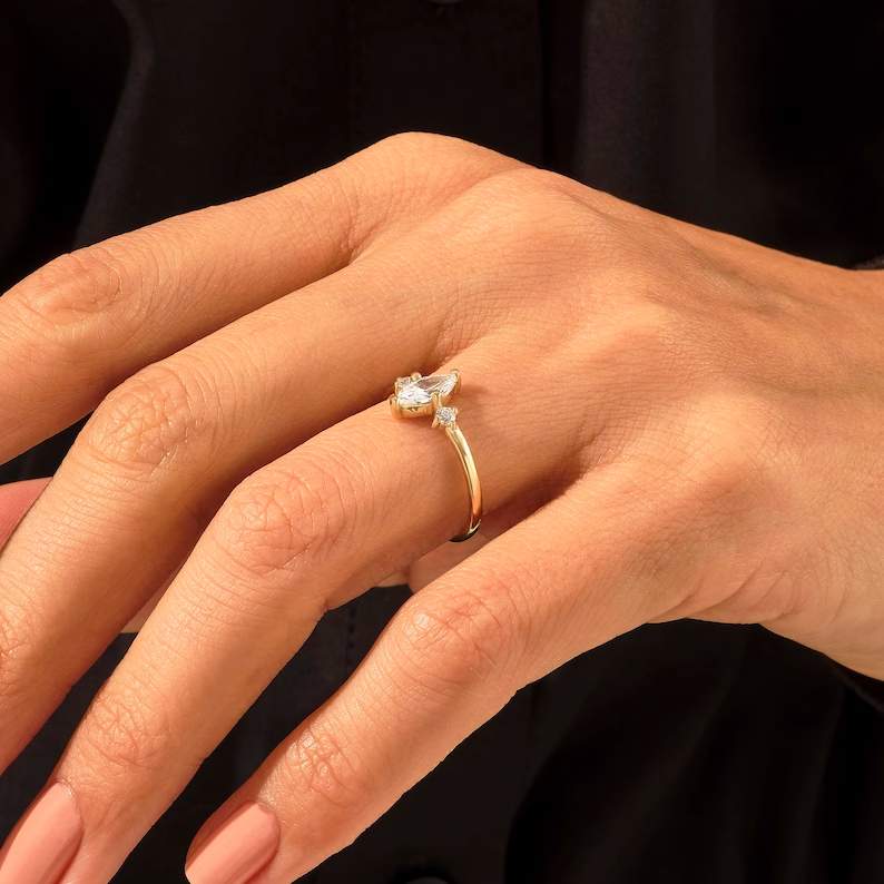 925 Sterling Silver Marquise Diamond Engagement Ring