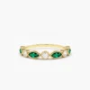 925 Sterling Silver Marquise Emerald and Diamond Wedding Band