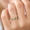 925 Sterling Silver Marquise Emerald and Diamond Wedding Band - Image 2