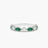 925 Sterling Silver Marquise Emerald and Diamond Wedding Band - Image 3