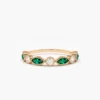 925 Sterling Silver Marquise Emerald and Diamond Wedding Band - Image 4