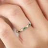 925 Sterling Silver Marquise Emerald and Diamond Wedding Band - Image 7