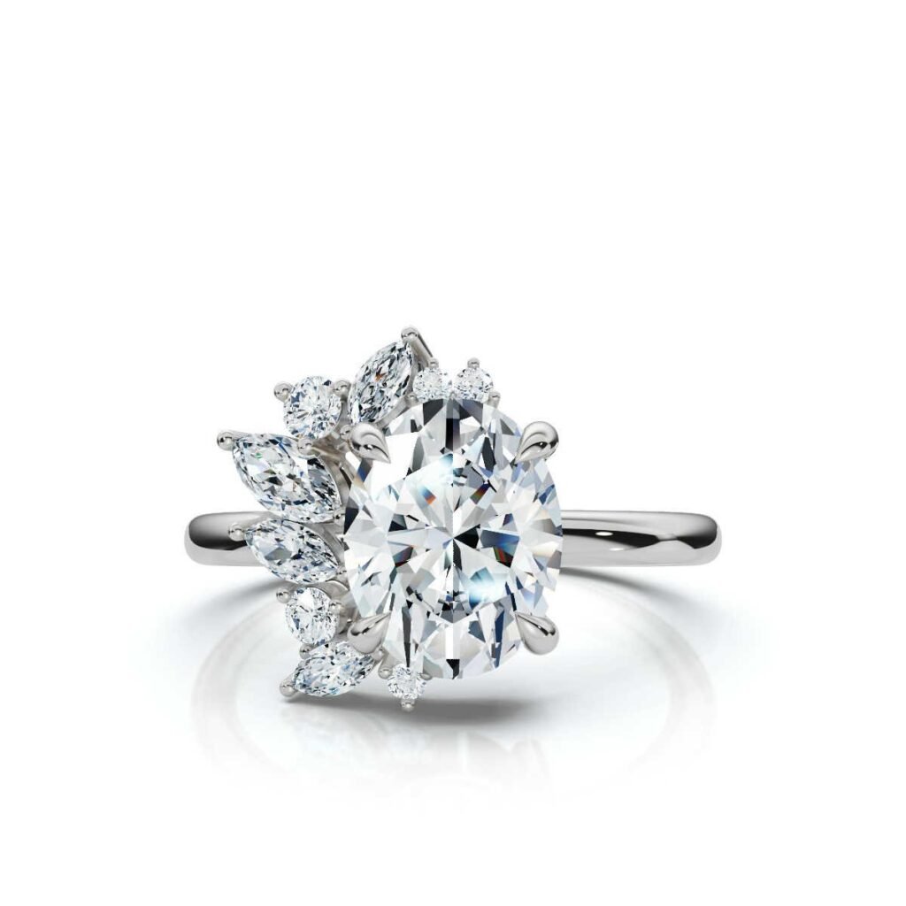 925 Sterling Silver Marquise & Round Diamond Ring
