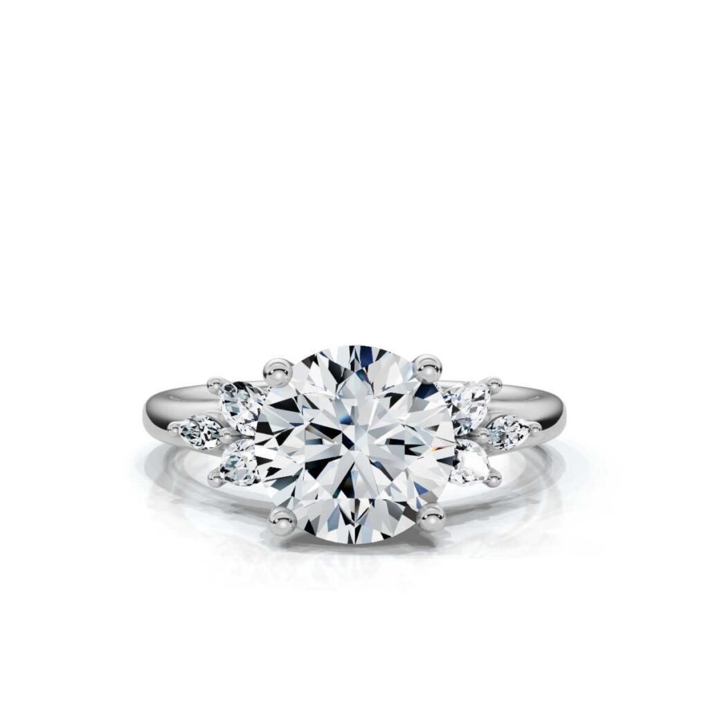 925 Sterling Silver Marquise Round Shape Diamond Engagement Ring