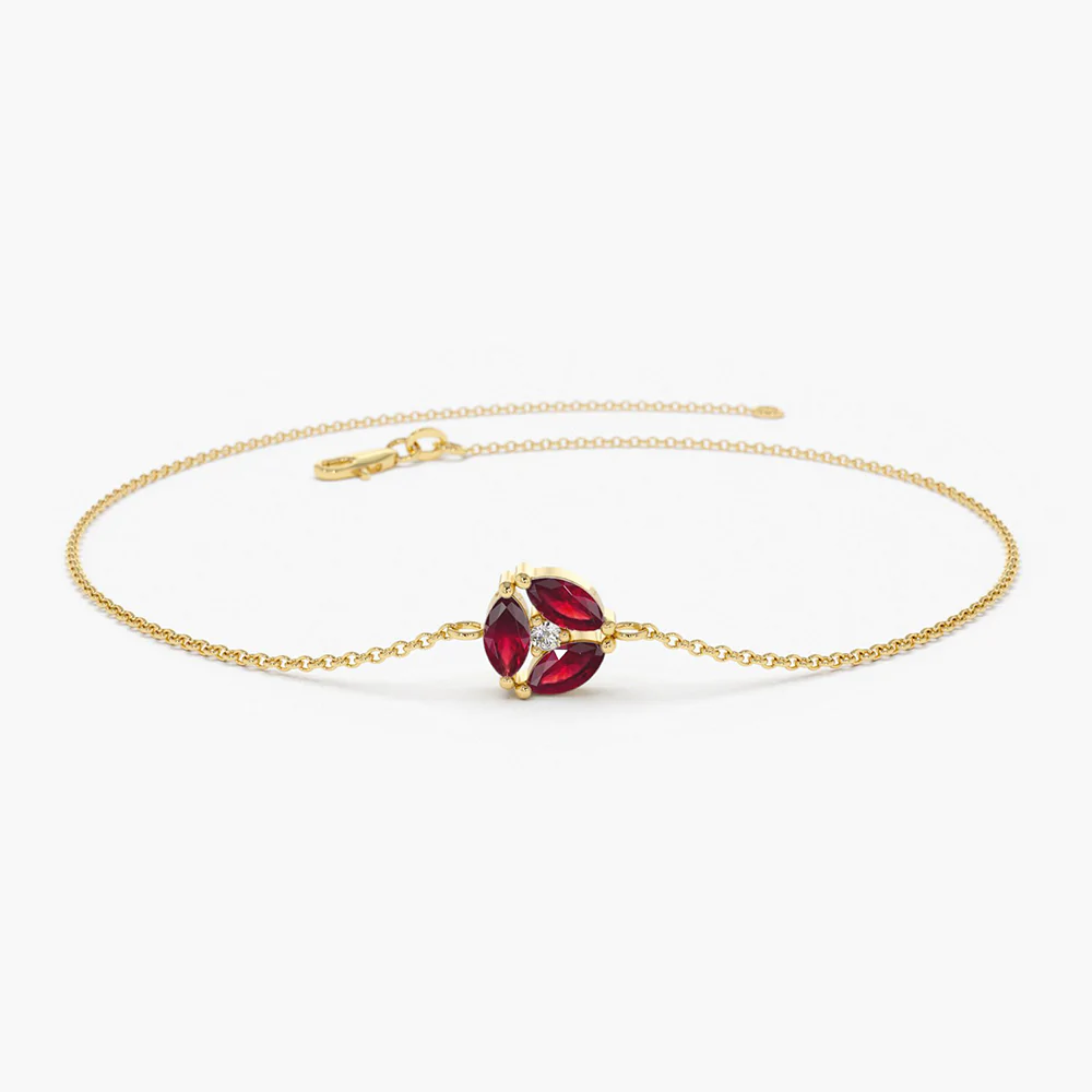 925 Sterling Silver Marquise Ruby Cluster Bracelet