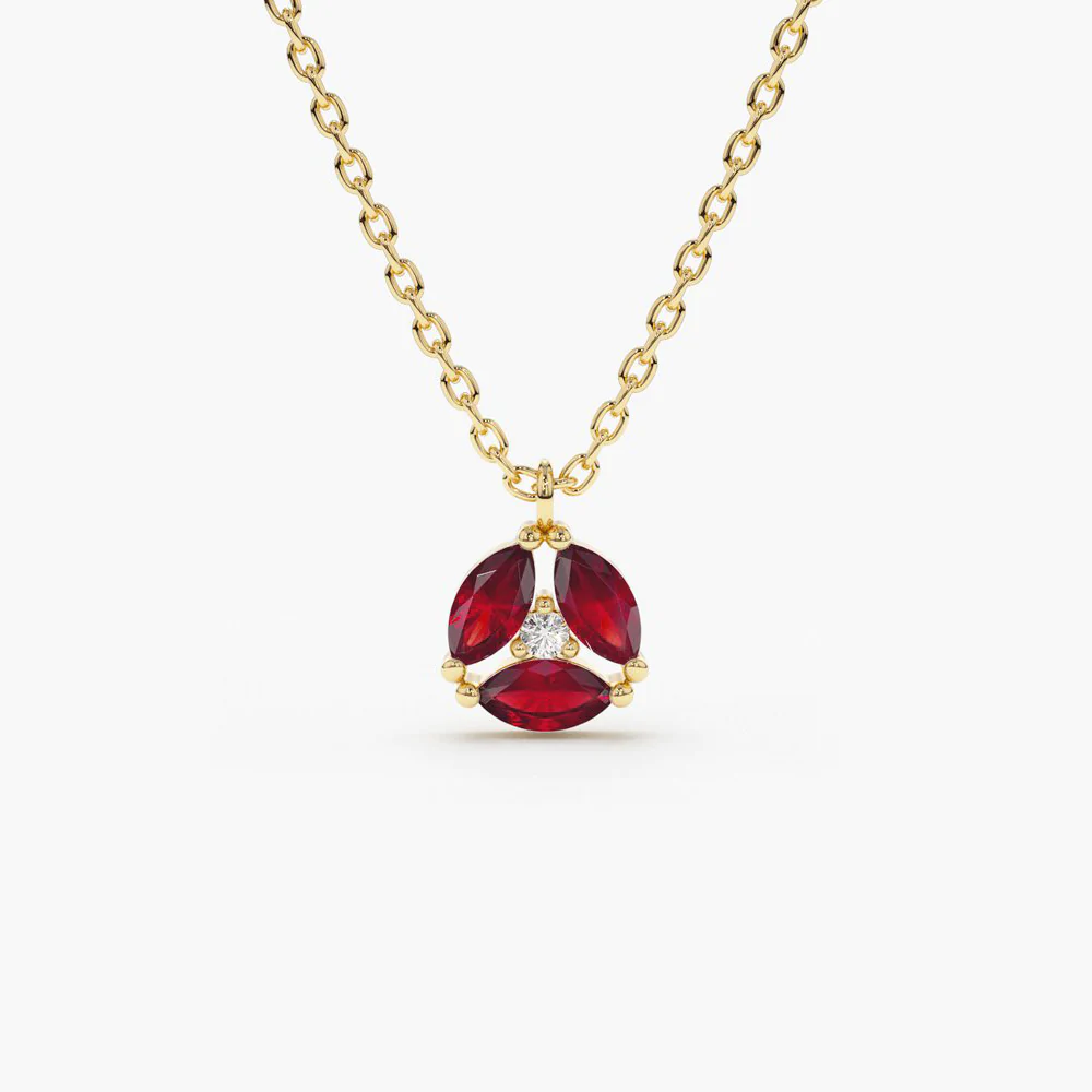 925 Sterling Silver Marquise Ruby Cluster Necklace