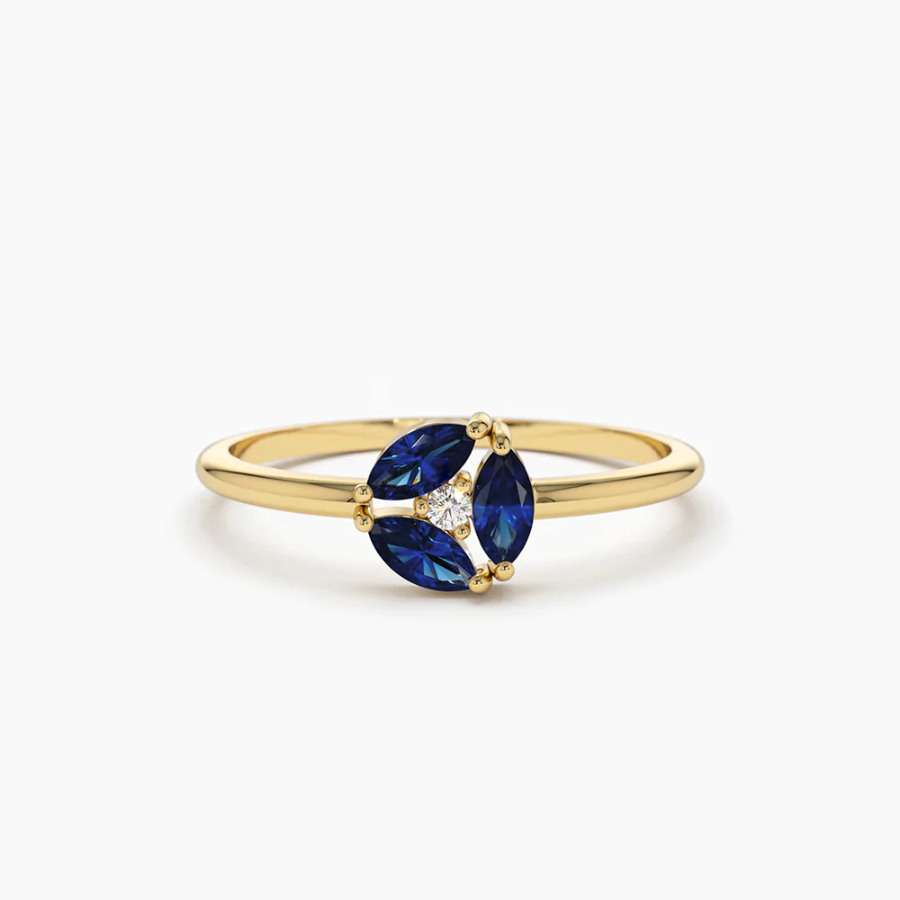 925 Sterling Silver Marquise Sapphire Cluster Ring