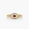 925 Sterling Silver Marquise Shaped Ruby and Baguette Diamond Ring