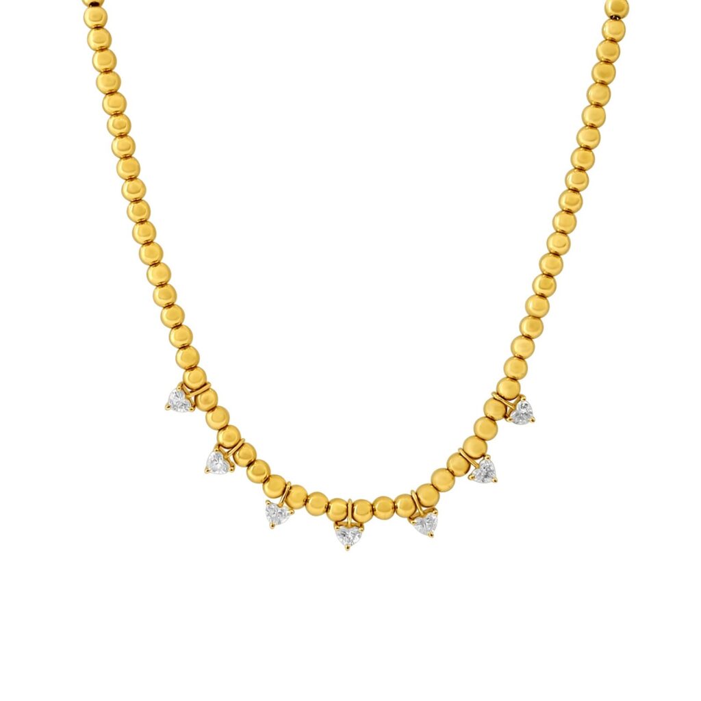 925 Sterling Silver Medium Heart Diamond Ball Necklace