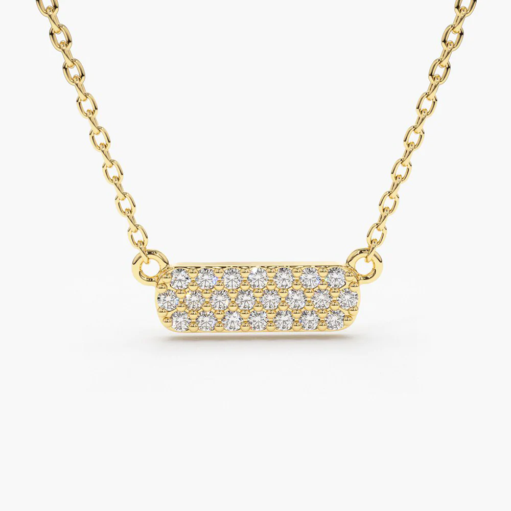 925 Sterling Silver Micro Pave Diamond Bar Necklace