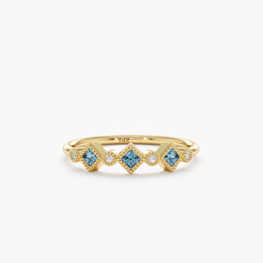 925 Sterling Silver Migraine Set Blue Topaz and Diamond Ring