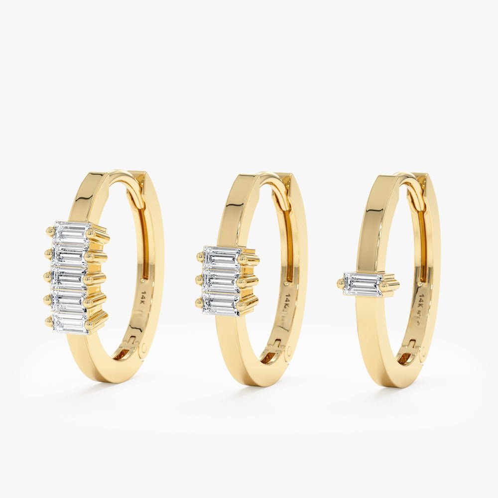 925 Sterling Silver Mini Baguette Hoop Earrings