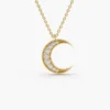 925 Sterling Silver Mini Crescent Moon Necklace with nine CZ stones