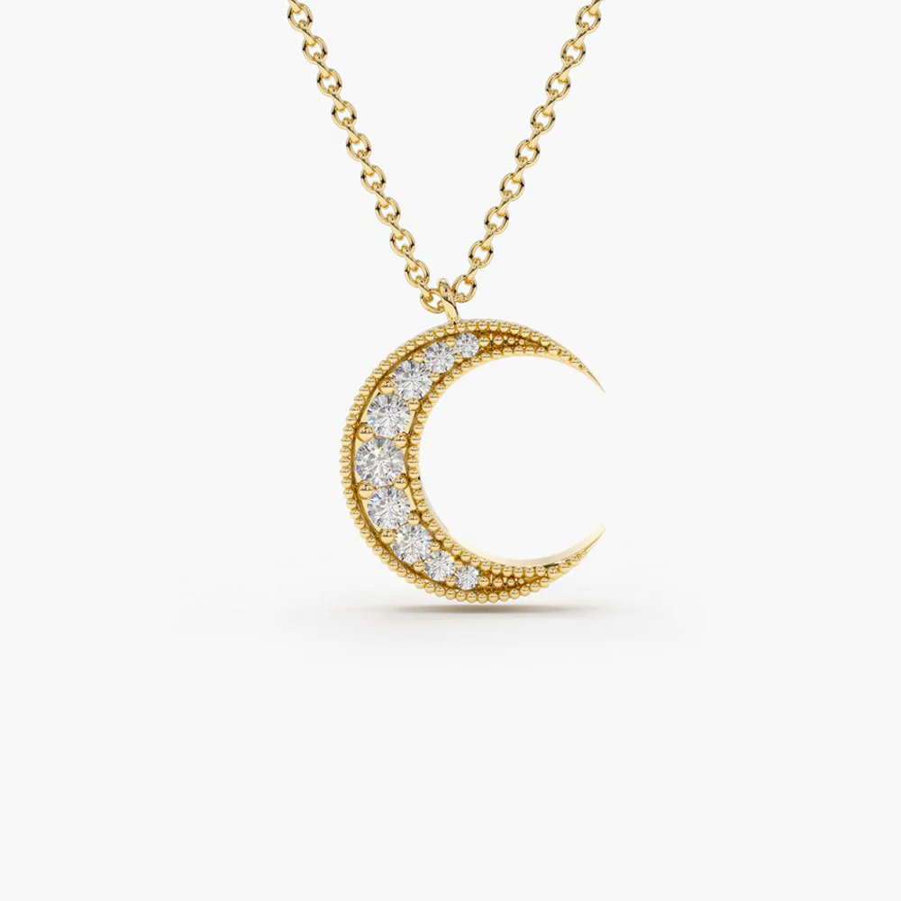 925 Sterling Silver Mini Crescent Moon Diamond Necklace