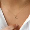 Mini crescent moon necklace with micro-pave set premium CZ diamonds