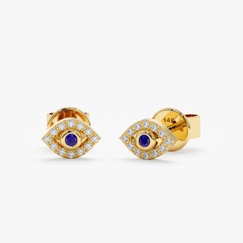 925 Sterling Silver Mini Diamond Sapphire Evil Eye Studs
