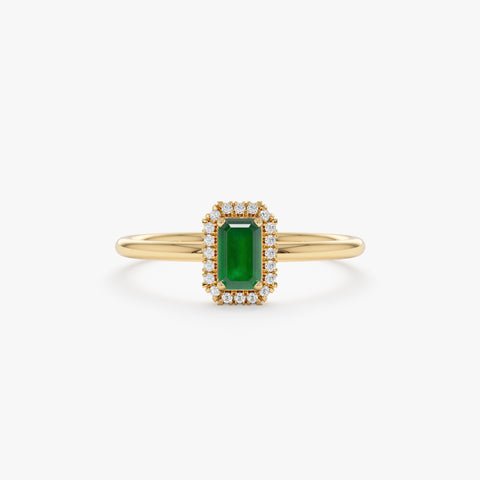 925 Sterling Silver Mini Emerald and Diamond Engagement Ring