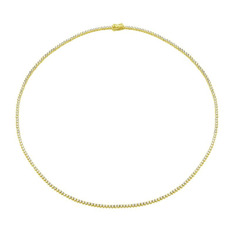 925 Sterling Silver Mini Prong Diamond Tennis Necklace