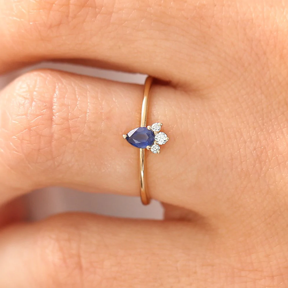 925 Sterling Silver Mini Sapphire and Diamond Ring