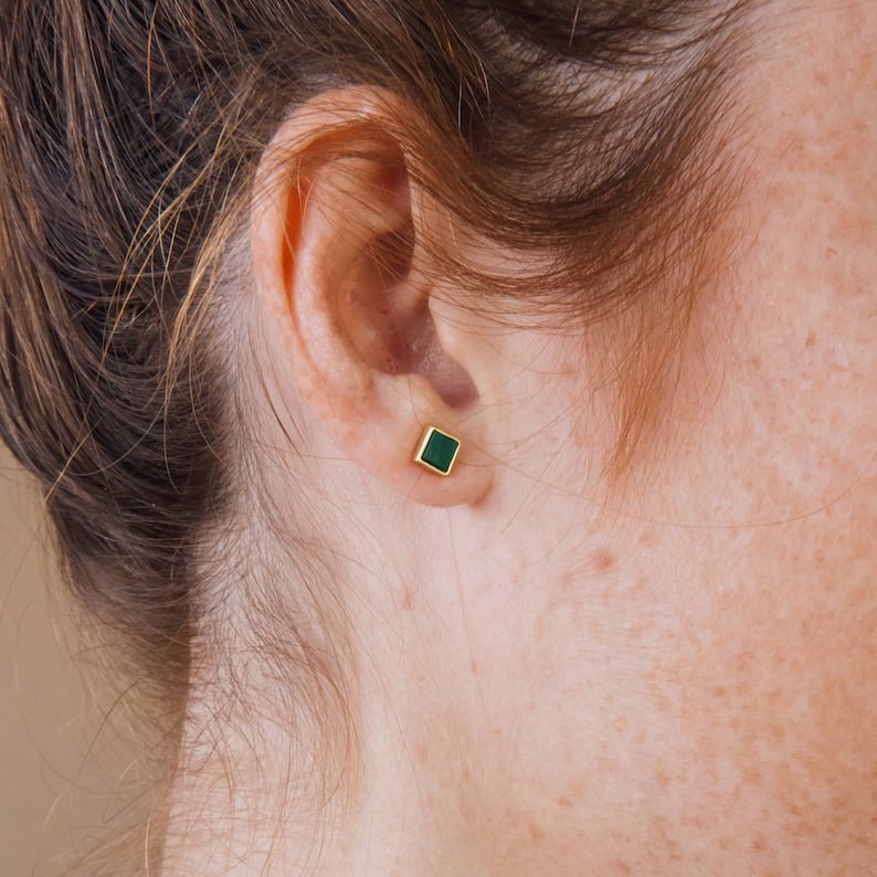 925 Sterling Silver Minimalist Malachite Stud Earring