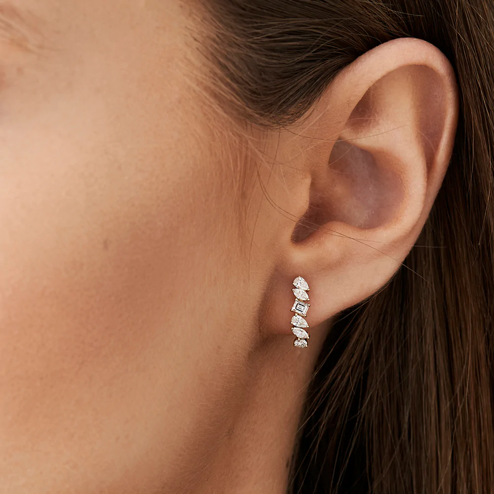 925 Sterling Silver Mixed Diamond Shapes Statement Stud Earrings