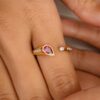 925 Sterling Silver Modernist Pear Cut Ruby Open Ring - Image 5