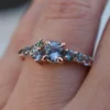 925 Sterling Silver Montana Sapphire cluster engagement ring