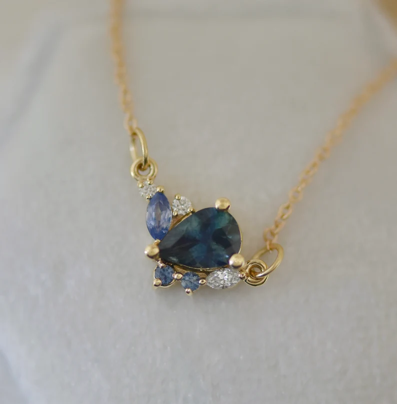 925 Sterling Silver Montana Sapphire Cluster Necklace