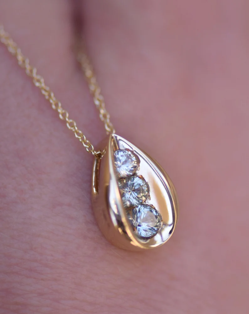 925 Sterling Silver Montana Sapphire Three Stone Necklace